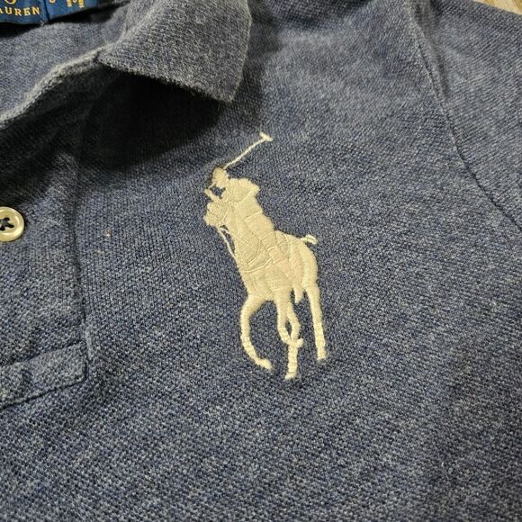 Polo Ralph Lauren Pony Logo Shirt No. 3 Boys Size 6 Heather Blue White Cotton - Picture 2 of 7